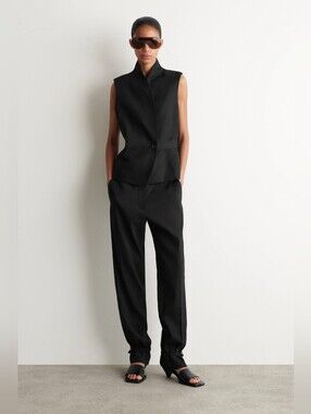 Linen Tapered Leg Pants - Black